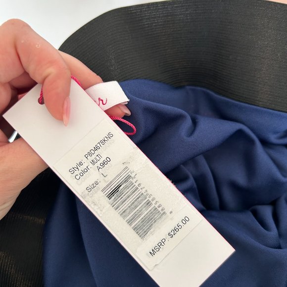 NWT Parker Knit Pencil Skirt Sz L Multicolor Rainbow Stripe Elastic Waist - Picture 4 of 8